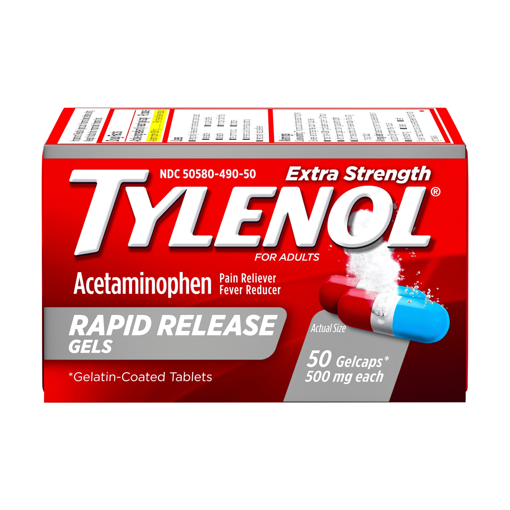 Tylenol Extra Strength Acetaminophen Rapid Release Gels, 50 Each